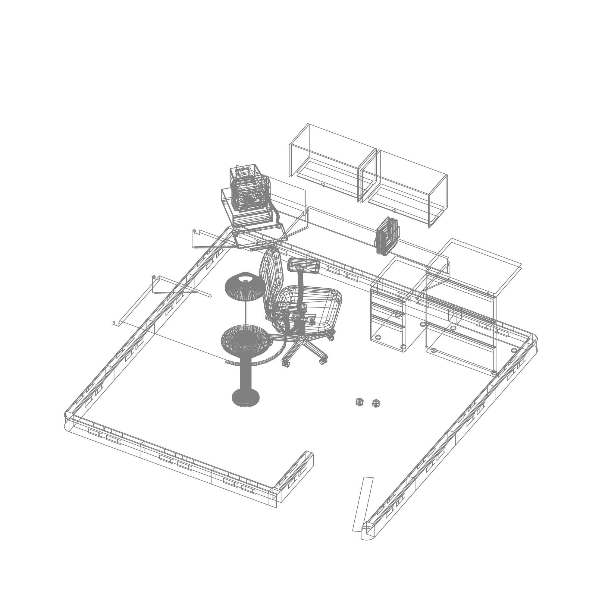 Disegno di una stanza d'ufficio in 3d