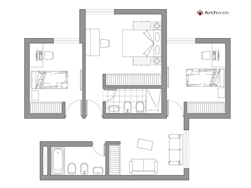 Plan of a sleeping area, bedrooms