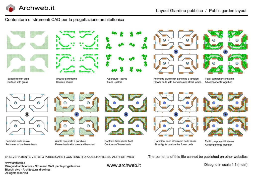 Public garden with component layout - dwg design scheme - Archweb