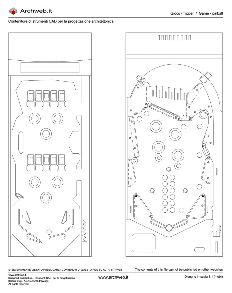 Gioco flipper dwg. Il Flipper, detto anche biliardino elettrico è un gioco di abilità molto diffuso a partire dagli anni cinquanta, soprattutto in bar e locali pubblici.