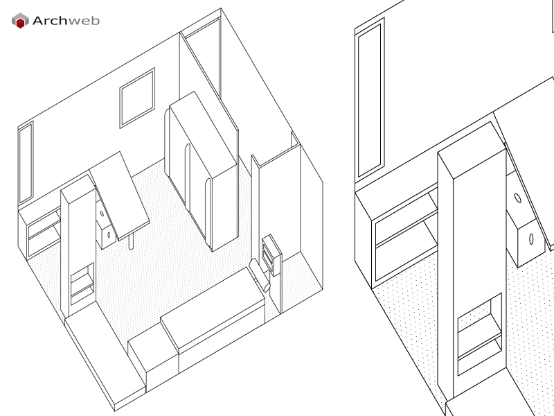 Cabanon in Cap-Martin axonometry drawings