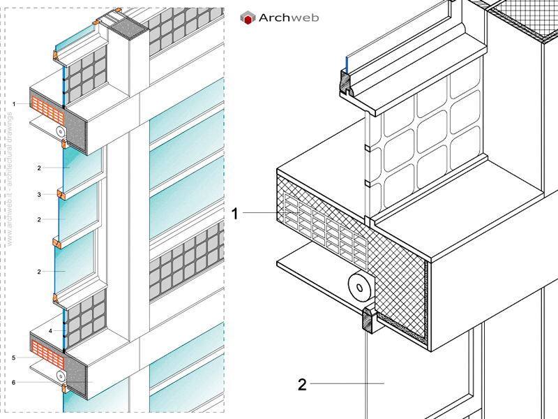 Casa del Fascio - Axonometric section drawings