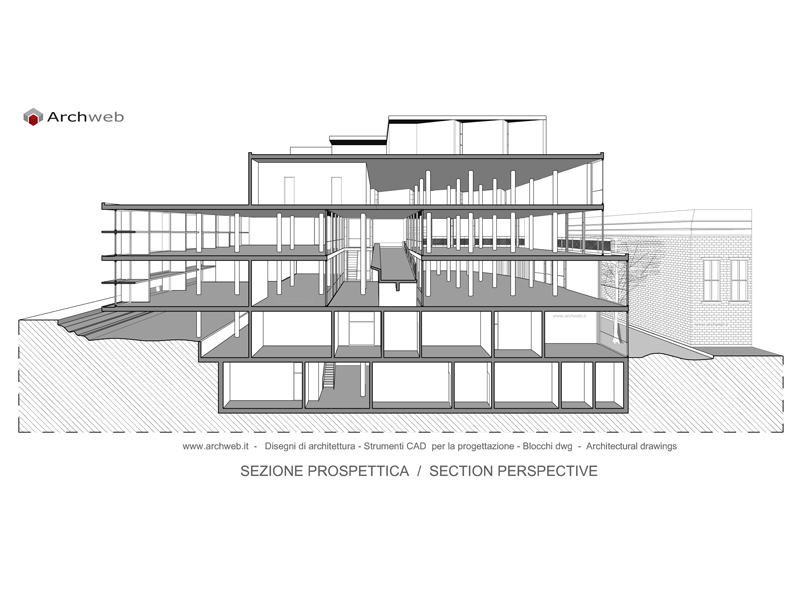 Carpenter Center - Sezione prospettica dwg