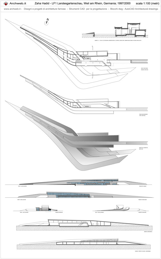 (LF1) Landscape Formation One - Landesgartenschau - Piante, prospetti e sezioni - dwg in scala 1:100 Archweb