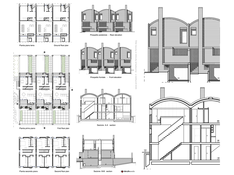 Row houses in Genzano dwg plan.