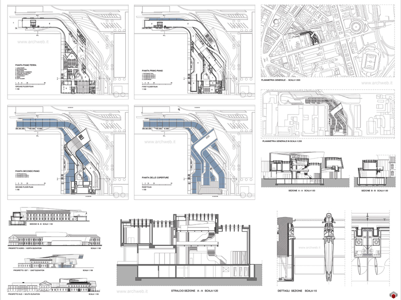 MAXXI National Museum of 21st Century Arts. 2D Design and construction details. Archweb dwg