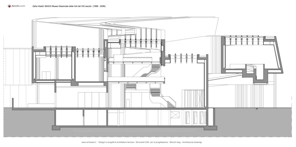 MAXXI Museo Nazionale delle Arti del XXI secolo. Sezione e dettagli costruttivi dwg. Archweb