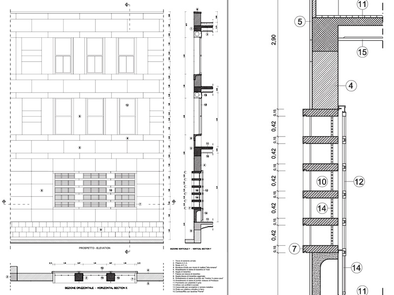 Post Office Building - dwg detail. Drawings on a scale of 1:100