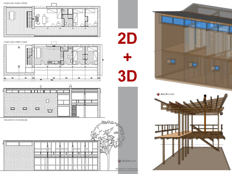 Villa Le Sextant 2D+3D. Disegni e modello in scala 1:100