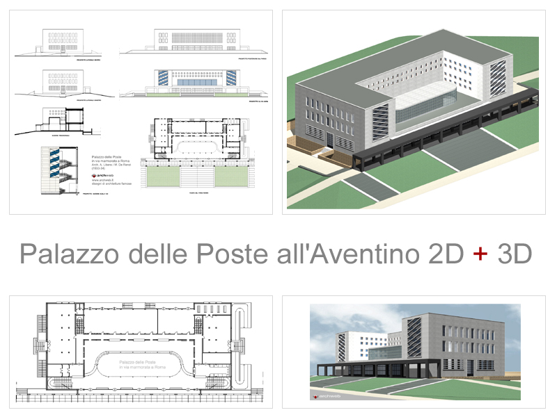 Post Office building on the Aventine 2D+3D model dwg.