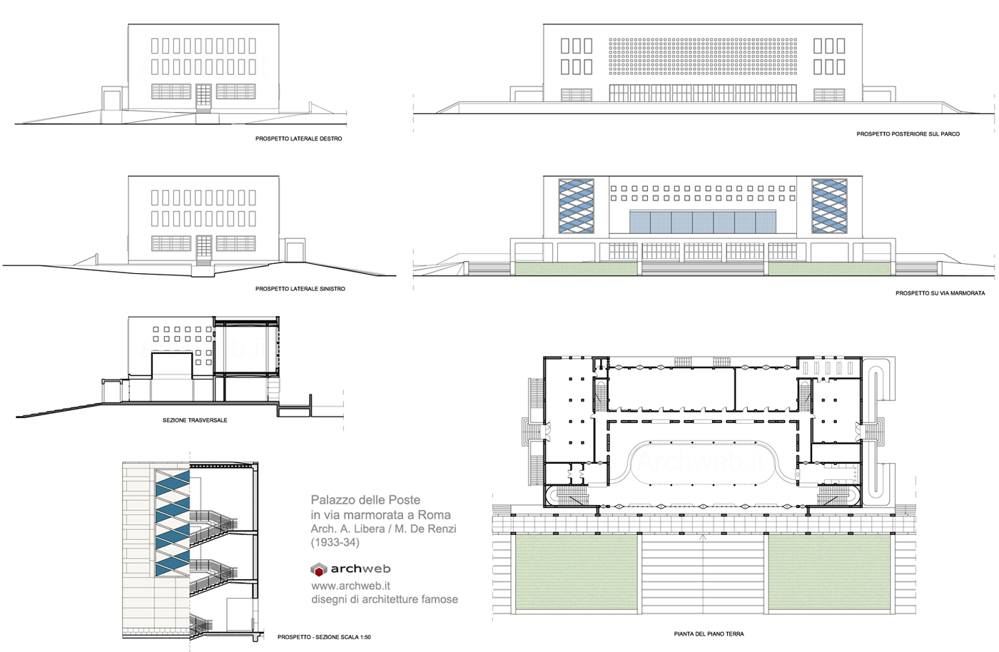 Post Office Building on the Aventine 2D dwg. Scale 1:100