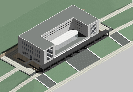 Palazzo delle Poste all'Aventino 3D in modellazione solida in scala 1:100