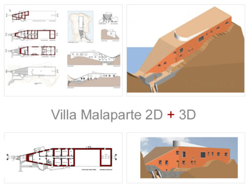 Villa Malaparte 2D + 3D. Dwg scala 1:100.