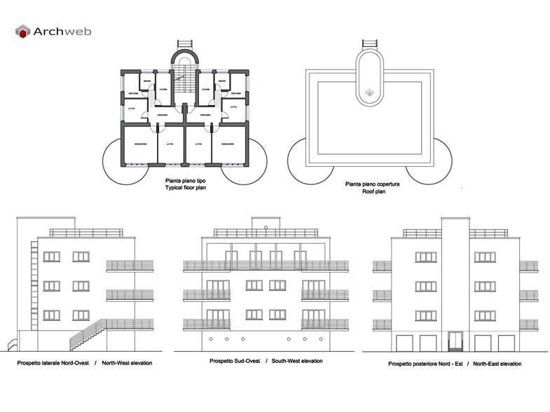 Villino Ostia tipo A dwg in scala 1:100.