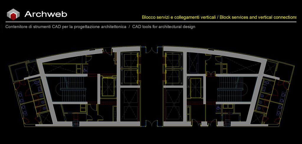 Blocco ascensori scale servizi 01 cad Archweb