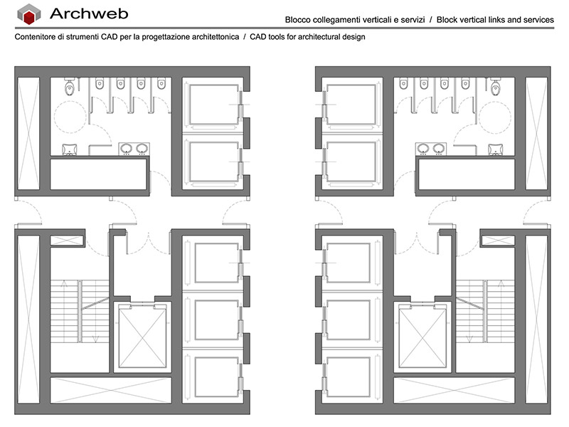 Blocco ascensori scale servizi 03 anteprima pianta dwg Archweb