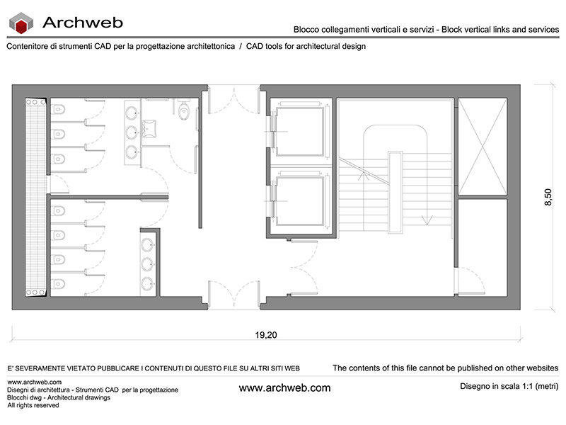 Blocco ascensori scale servizi 05 anteprima pianta dwg Archweb