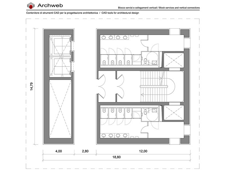 Blocco ascensori scale servizi 14 anteprima pianta dwg Archweb