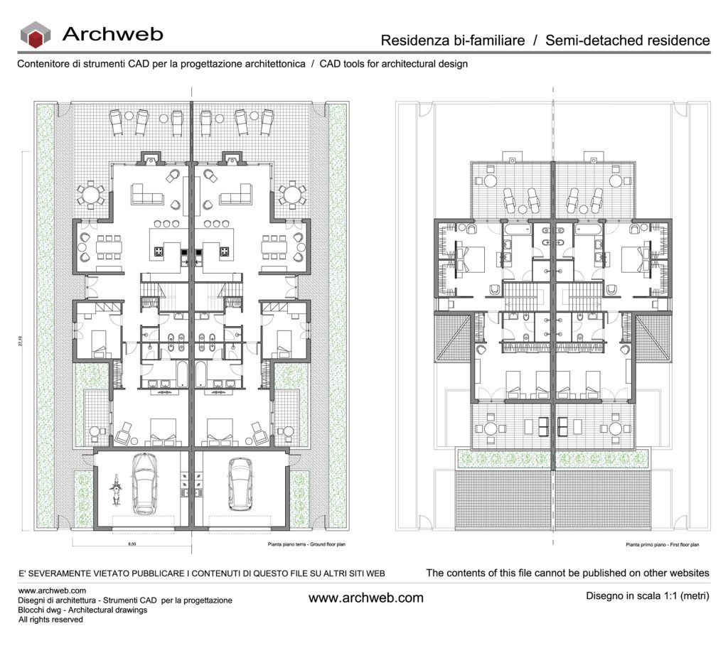Dwg di una casa bifamiliare su due piani