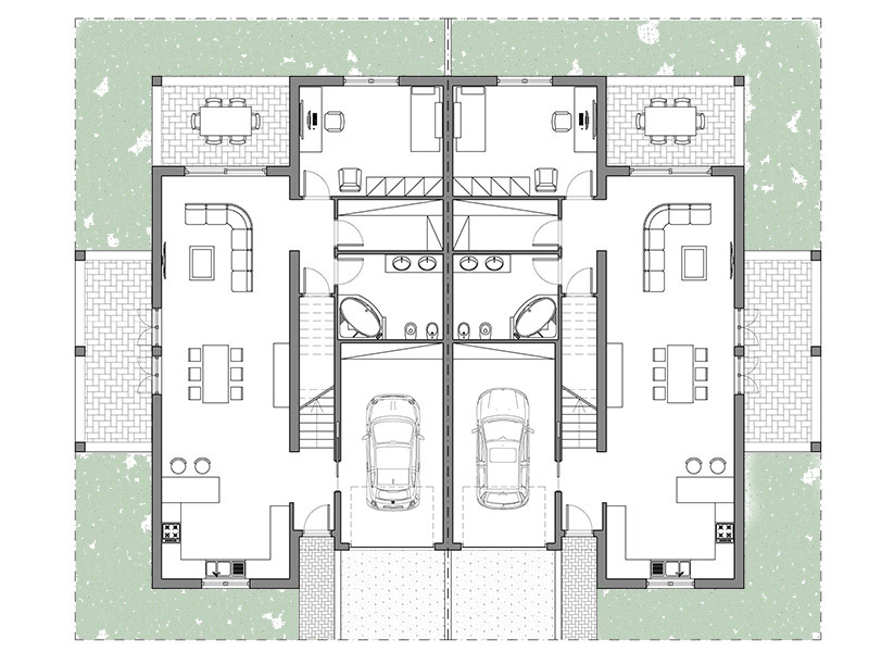 Semi-detached house 13 dwg plan in 1:100 scale