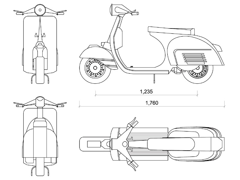 Piaggio Vespa 200 anteprima dwg Archweb