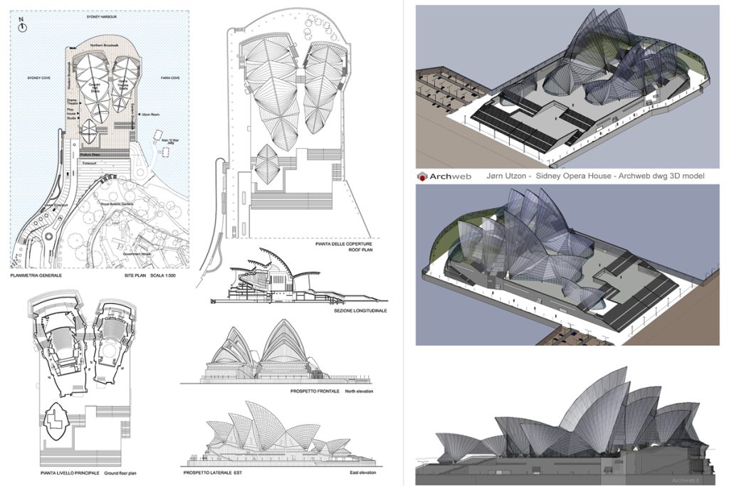 Acoustics of concert halls: Sidney Opera House - Archweb dwg project