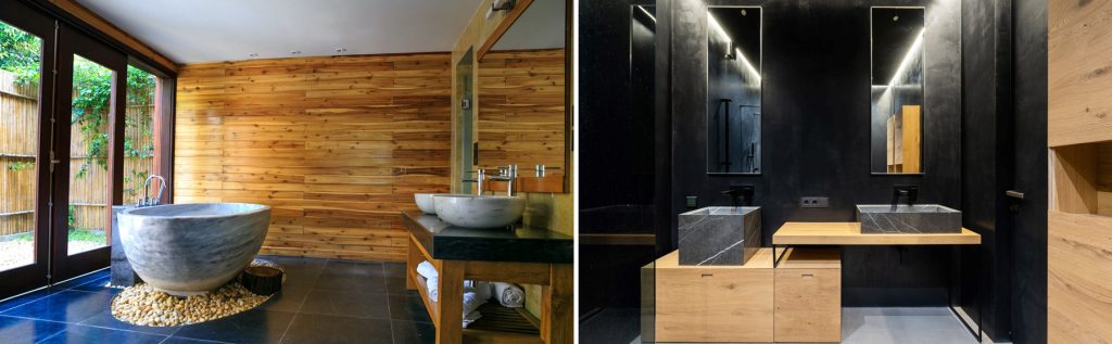 Bathroom environment: freestanding bathtub and double sink