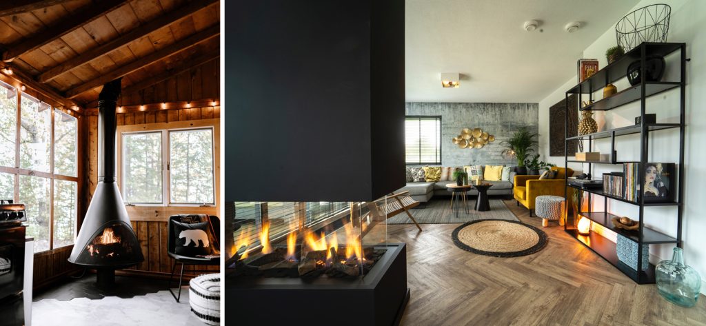 Examples of suspended fireplace and modern fireplace