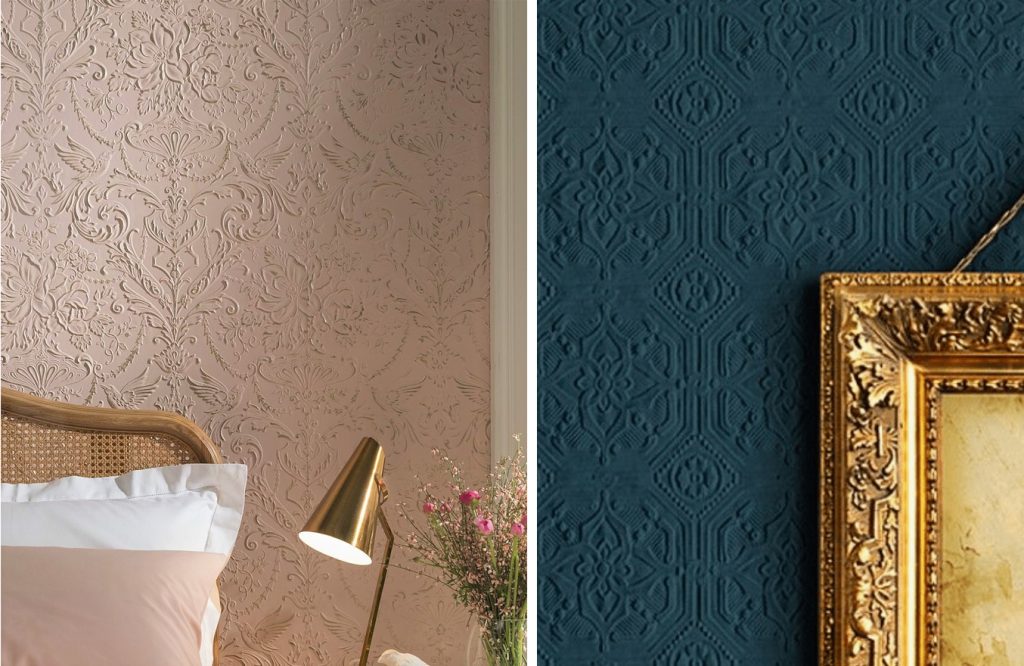 Examples of velvet wallpaper in different colors and textures