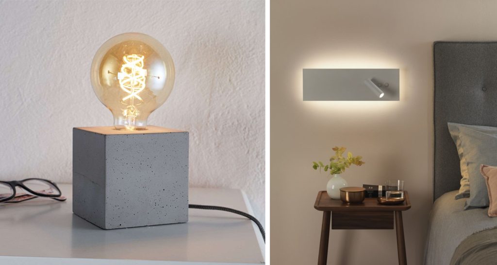 Examples of lighting solutions for bedside tables in the sleeping area