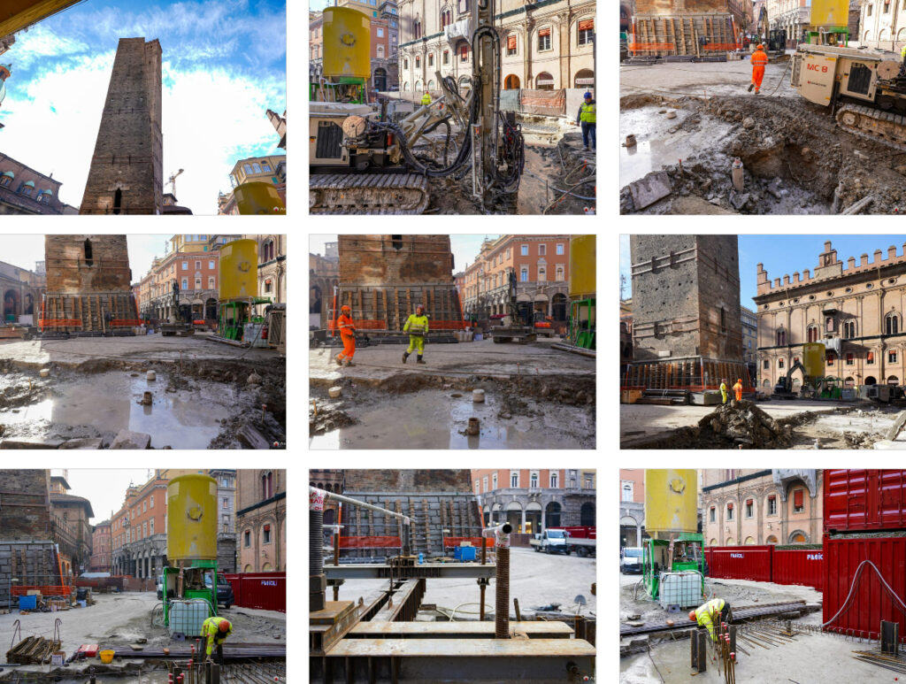 Galleria fotografica del cantiere per la messa in sicurezza e consolidamento della Torre Garisenda di Bologna