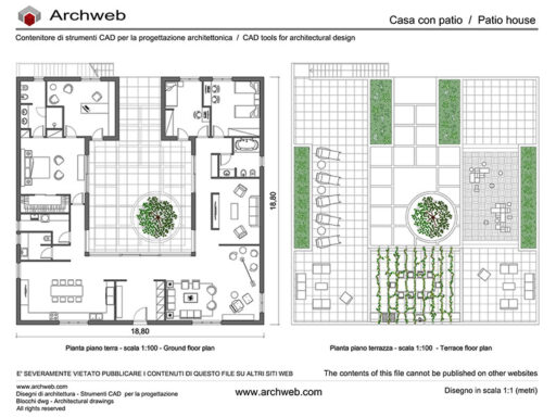 Casa con patio 25 - Anteprima pianta dwg in scala 1:100 - Archweb