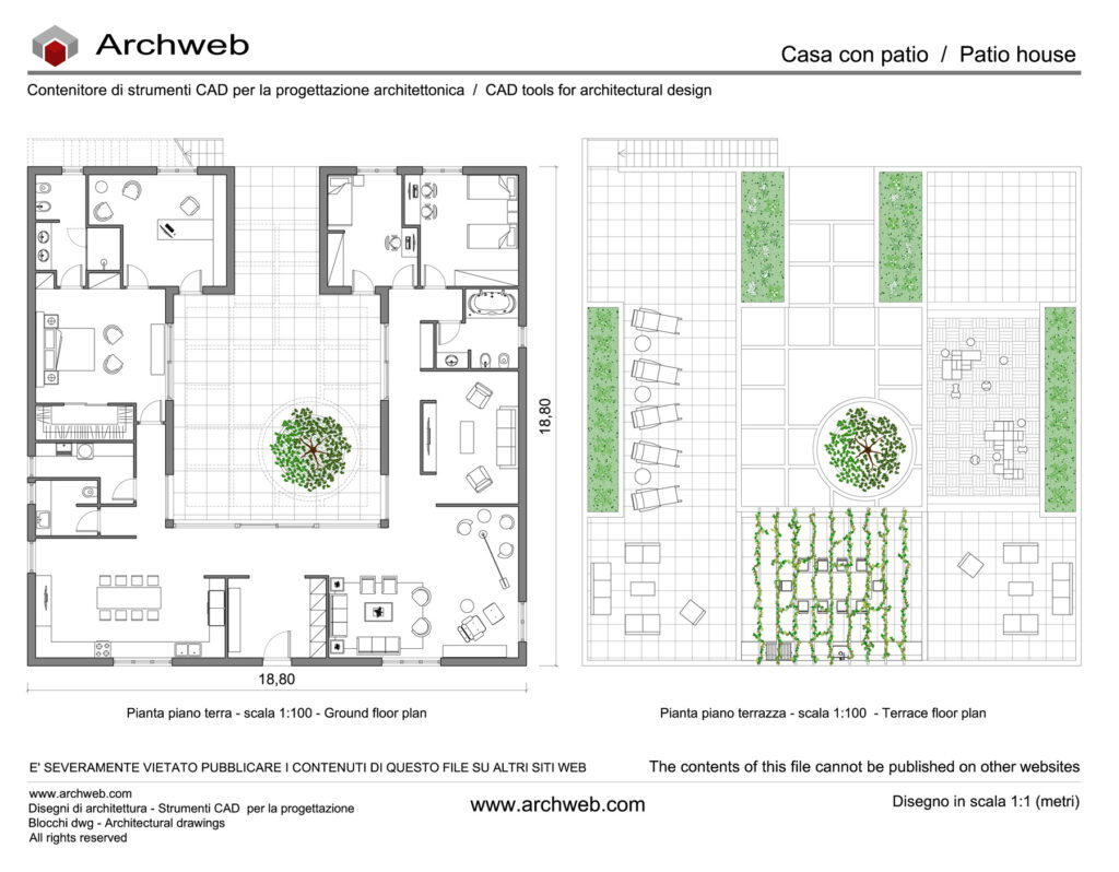House with patio 25 - DWG plan in 1:100 scale - Archweb