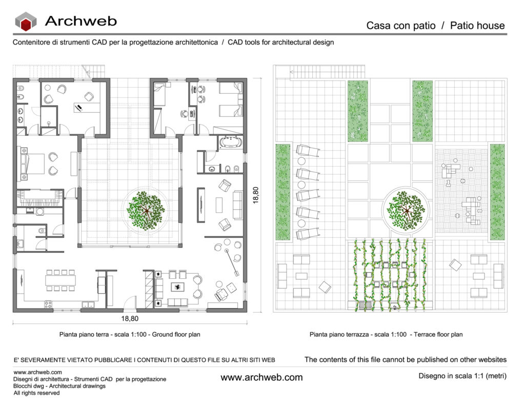 Casa con patio 25 - Pianta dwg in scala 1:100 - Archweb