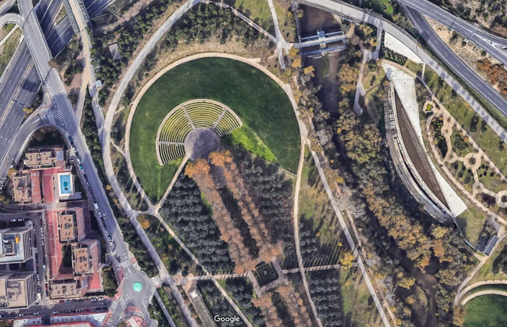 Manzanares park Madrid aerial