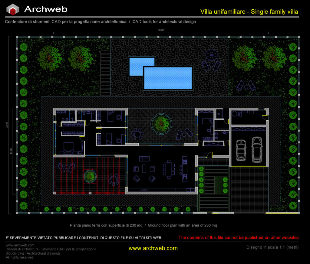 Schema-progetto villa 07 - Disegno CAD in scala 1:100 - Archweb