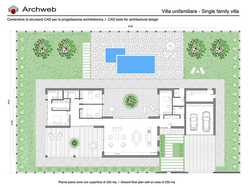Villa project diagram 07 - Preview dwg drawing in 1:100 scale - Archweb