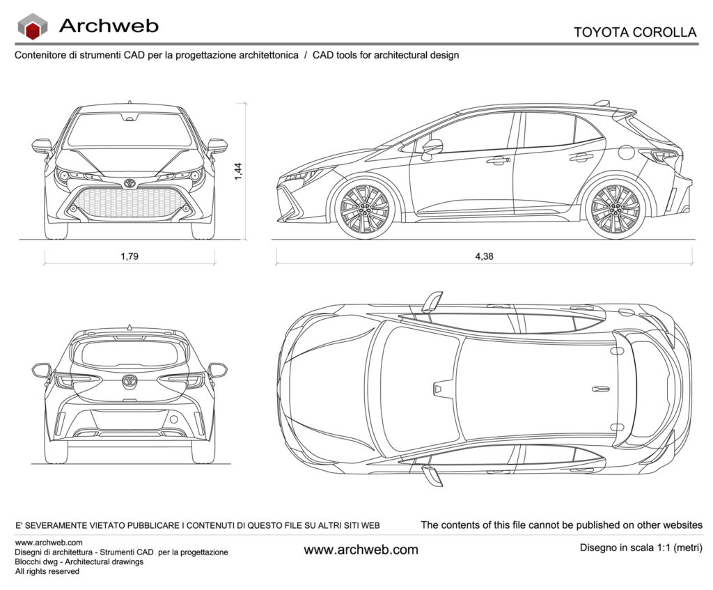 Toyota Corolla 2023 - Disegno dwg in scala 1:100 - Archweb