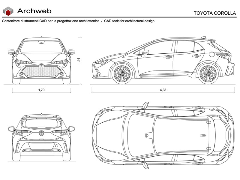 Toyota Corolla 2023 - Preview dwg drawing in 1:100 scale - Archweb