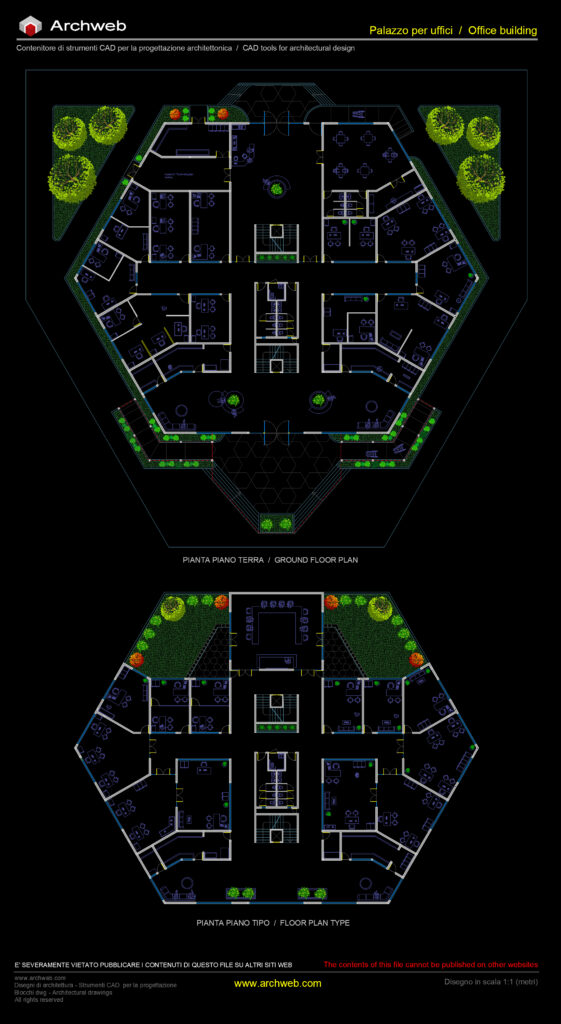 Palazzo per uffici dwg in scala 1:100