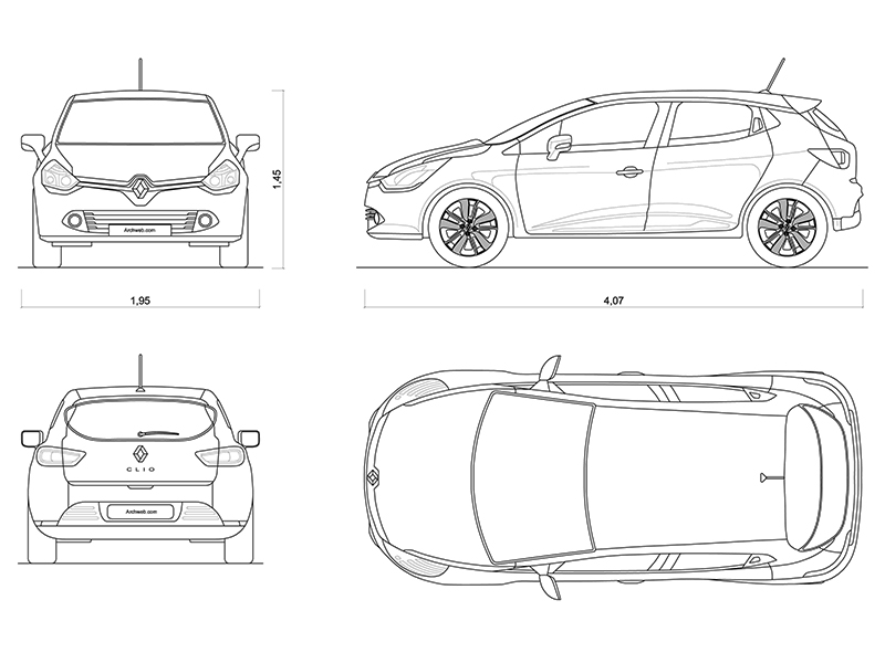 Renault Clio 2012-2019 anteprima dwg Archweb