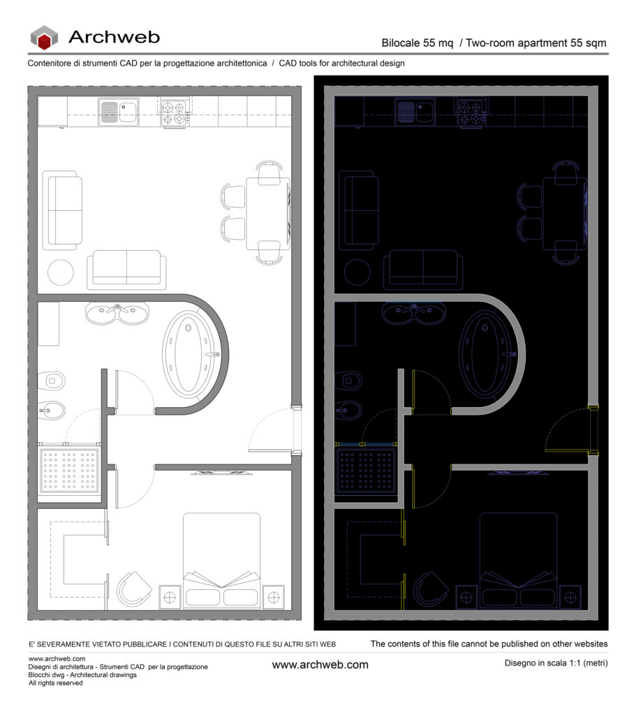 Bilocale dwg 01 plan cad Archweb
