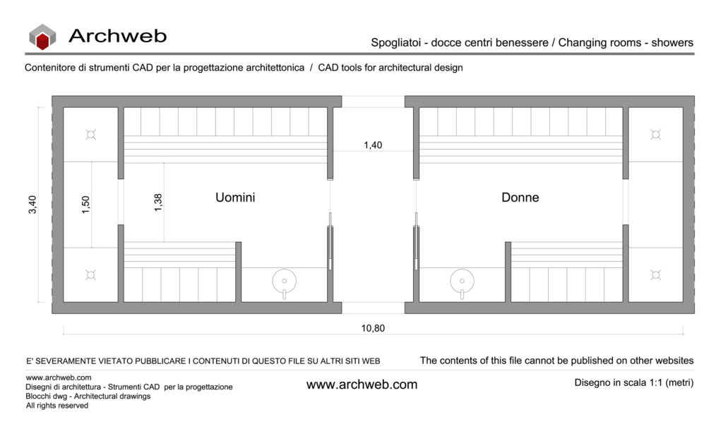Spogliatoi docce centro benessere 01 dwg Archweb