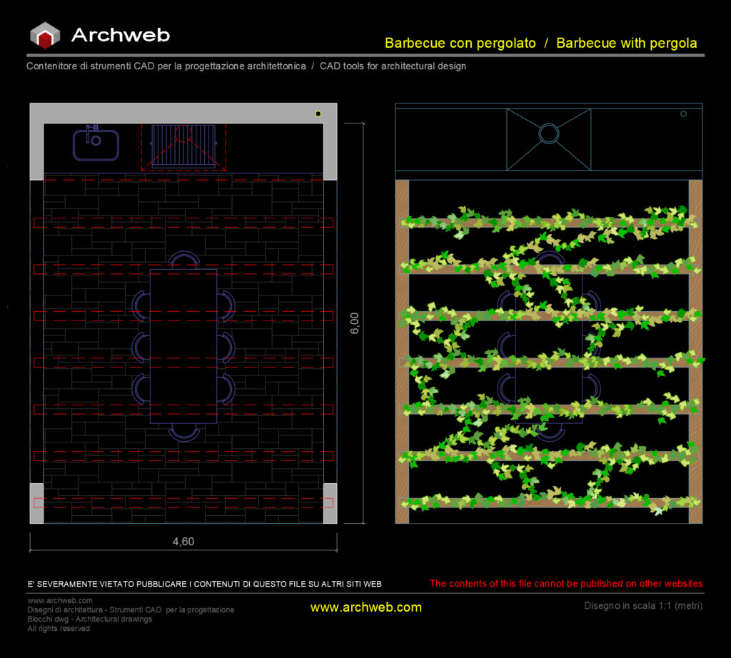 Barbecue con pergolato 01 cad Archweb