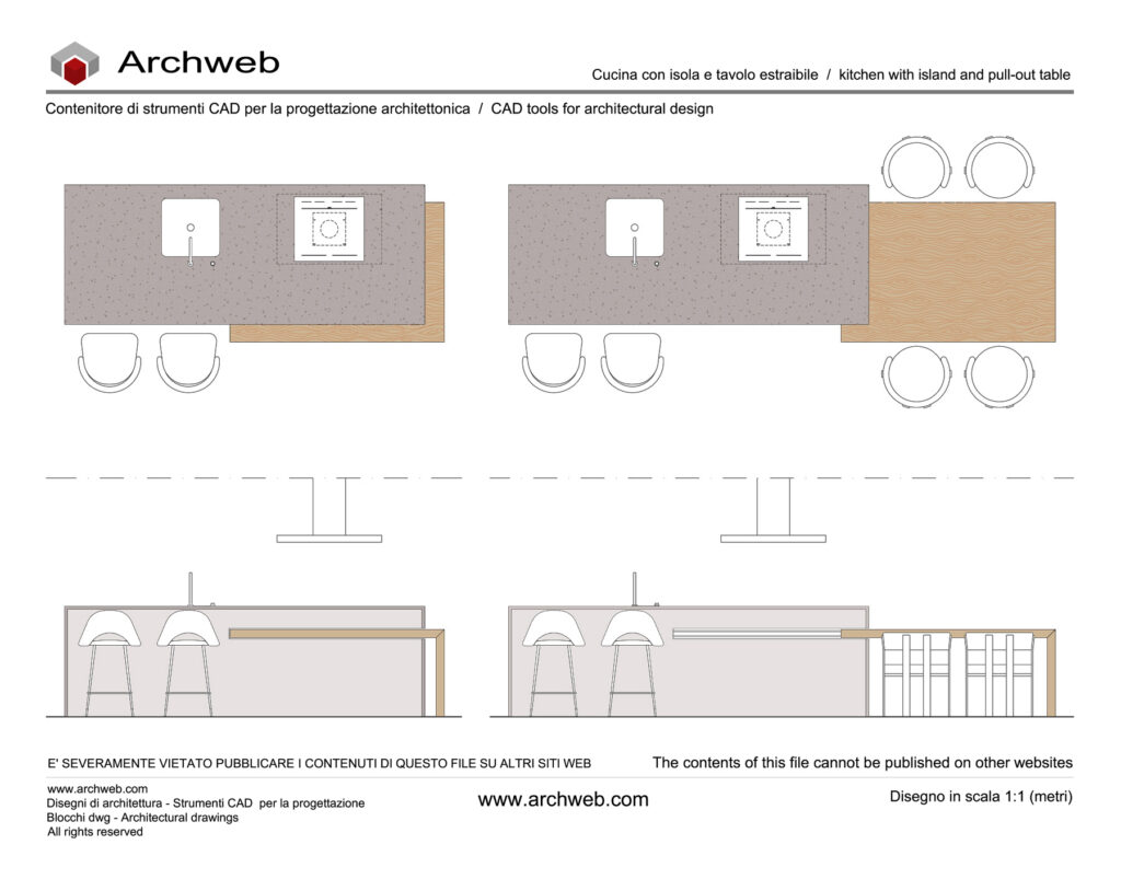 Cucina con isola tavolo estraibile dwg Archweb