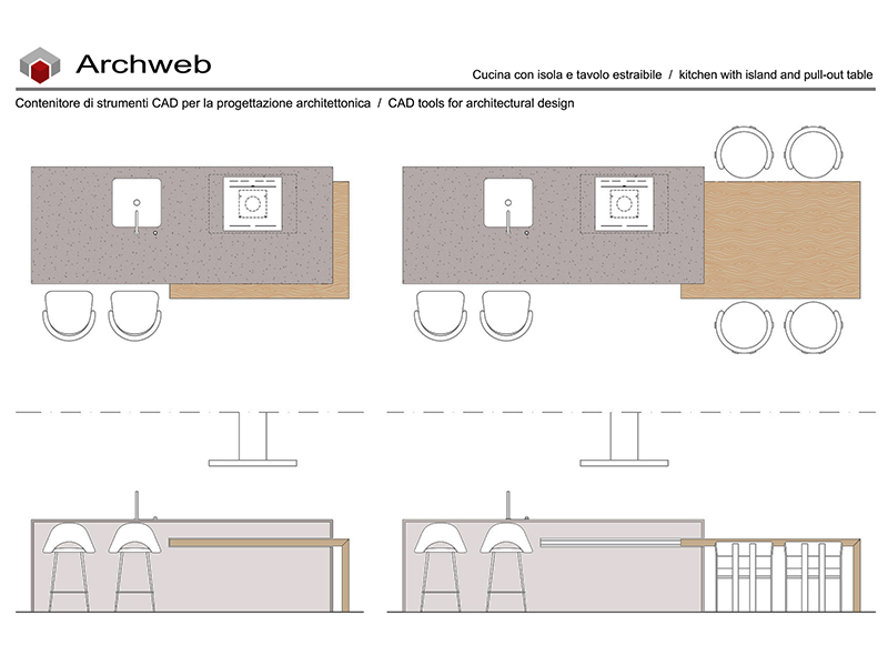 Cucina con isola tavolo estraibile anteprima dwg Archweb