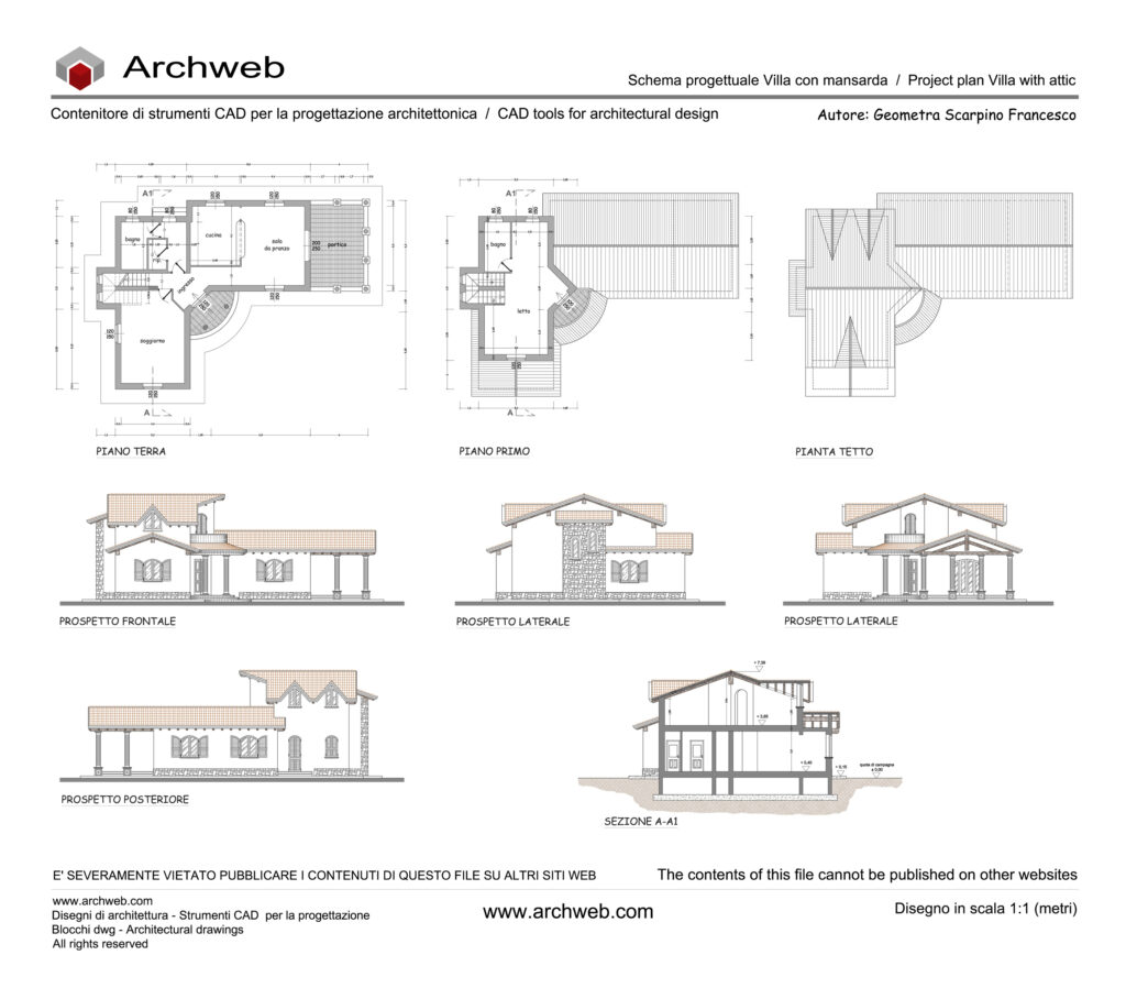 Progetto villetta con mansarda dwg cad Archweb