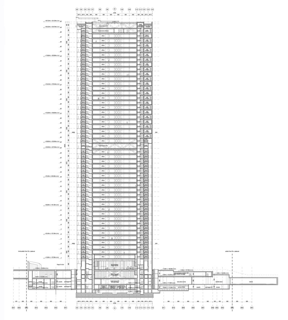 Torre Allianz CityLife a Milano sezione longitudinale