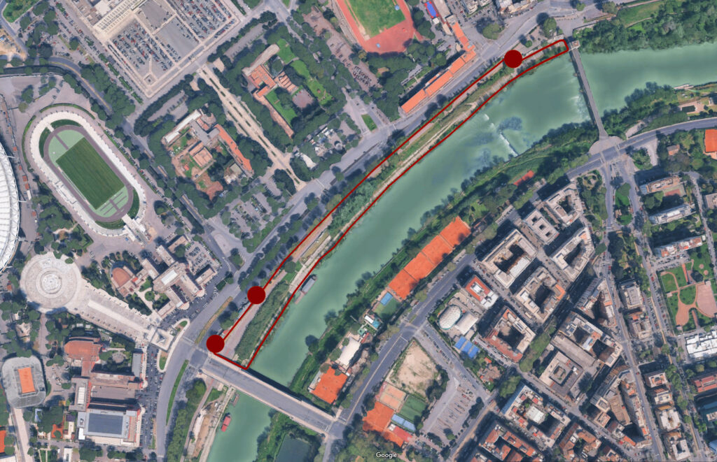 Parco di Affaccio sul Tevere Foro Italico a Roma. Aerial maps