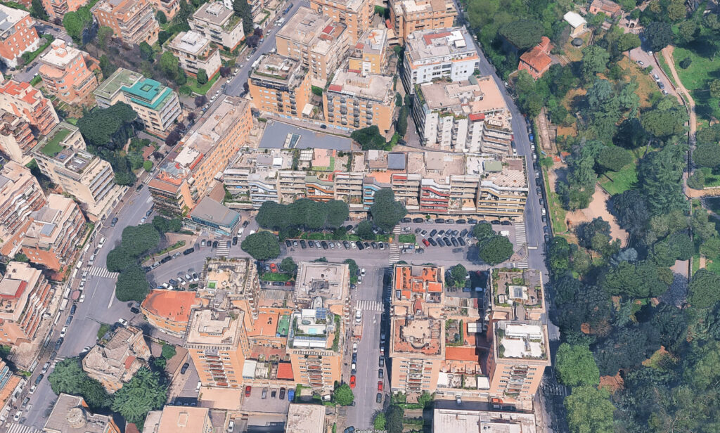 Il Complesso residenziale Belsito progettato da Ugo Luccichenti. Google Maps